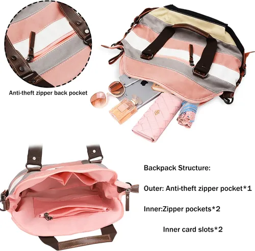 Vista 4 de Bolso de lona multicolor a rayas celosía cruzada cuerpo bolso bolso de hombro bolso de mano para mujer