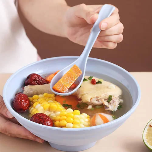 Vista 8 de Hiceeden Juego de 24 cucharas de sopa asiática china de plástico reutilizables, juego de ramen japonés irrompible, cucharas largas para albóndigas