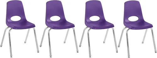 Vista 65 de FDP - Silla escolar apilable de 14 pulgadas, asiento apilable para estudiantes con patas de acero cromado y deslizadores giratorios de nailon