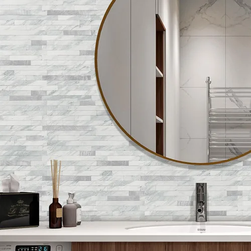 Vista 2 de STICKGOO 20 Hojas Azulejos Adhesivos Despegar y Pegar para Salpicadero, Azulejos Adhesivos para Salpicadero de Cocina y Baño, Aspecto Blanco Volakas