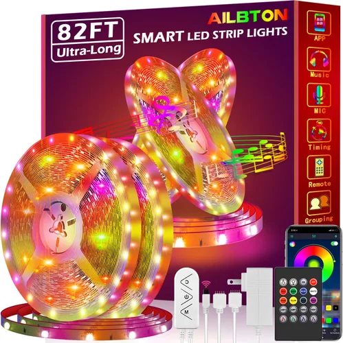 Vista 9 de Tira de luces LED, tiras de luz LED de 20 pies, sincronización de música, cambio de color, tira LED RGB con micrófono integrado, control