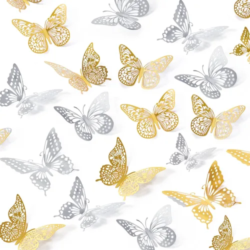 Vista 25 de SAOROPEB Decoración de pared de mariposa 3D, 48 piezas, 4 estilos, 3 tamaños, decoraciones de mariposa morada para decoraciones de cumpleaños