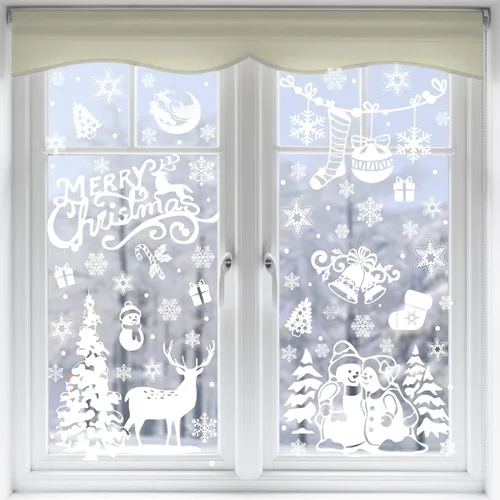 SULOLI Adhesivos de Ventana de Navidad para Navidad, 141 Calcomanías Estáticas de Copos de Nieve Adornos de Ventana de Navidad para Suministros de