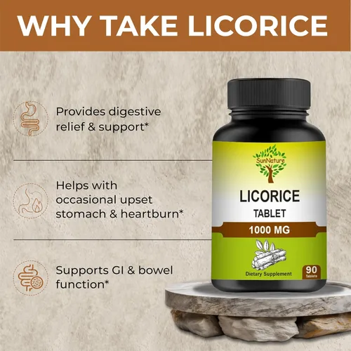 Vista 6 de Tabletas de regaliz 90 comprimidos, 1000 mg Suministro de 45 días Suplementos veganos Regaliz 100% natural Regaliz de India