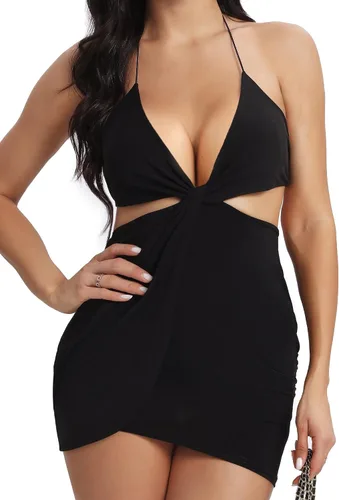 Vestido sexy para mujer con tirantes delgados y espalda descubierta, mini vestido ajustado