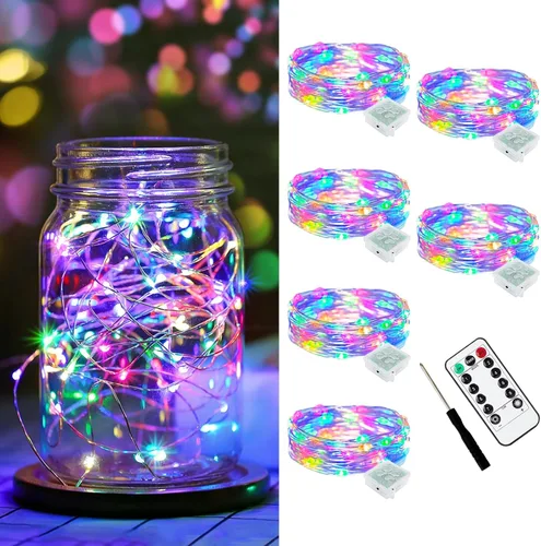 Vista 35 de AIKEI Paquete de 12 luces LED de hadas que funcionan con pilas, guirnaldas de luces impermeables de 7 pies, 20 luces LED de luciérnagas estrelladas