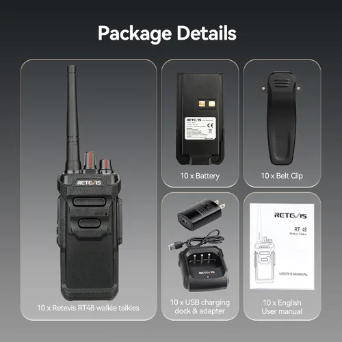 Vista 11 de Retevis Walkie Talkies RT48 IP67 impermeable para adultos, resistente, radio profesional bidireccional recargable, 1200 mAh, VOX, alarma