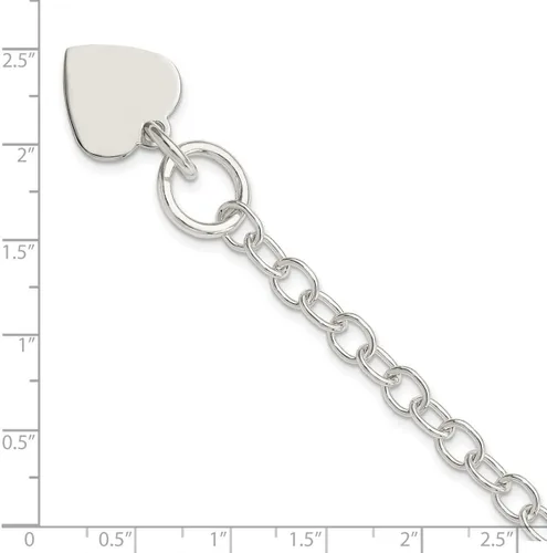 Vista 6 de JewelryWeb - Pulsera de plata de ley 925 con dije de corazón grabable y eslabones Rolo - Cierre de palanca - 7.5 o 8.5 pulgadas - Pulsera de corazón