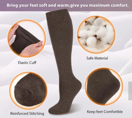Vista 2 de Iseasoo Calcetines cálidos hasta la rodilla para mujer, calcetines térmicos de algodón para senderismo, invierno, regalos