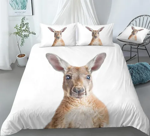 Vista 2 de REALIN Cartoon Kangaroo Duvet Cover Set Kangaroo Australia Animals Bedding Girl Boy Kids Bed Sets 2/3/4PCS Quilt Covers/Sheets/Pillow
