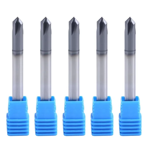 Vista 5 de ISB Fresa de extremo de chaflán de 90 grados, fresadora de biselado de carburo de 1/4 pulgadas de diámetro, broca CNC V de 4 flautas para tallar