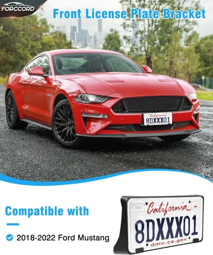 Vista 2 de Marco de matrícula compatible con Ford Mustang 2018-2023, marco de matrícula frontal negro, accesorios de repuesto para automóvil JR3Z17A385AA