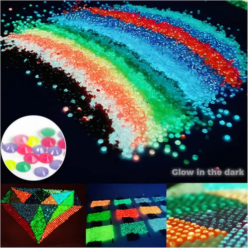 Cuentas de pintura de diamantes que brillan en la oscuridad para accesorios de puntos de diamante, 20 colores redondos de pintura de diamantes de