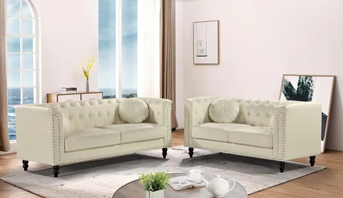 Vista 5 de Container Furniture Direct S5370-S Kittleson Velvet Upholstered Modern Chesterfield Sofa with Nailhead Trim, Gray