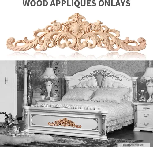 Vista 3 de Apliques de Madera Superpuestos, Apliques Largos de Madera Tallada de 31.4 * 7.8 pulgadas Juego para Pared Puerta Gabinete Espejo Armario Ropero