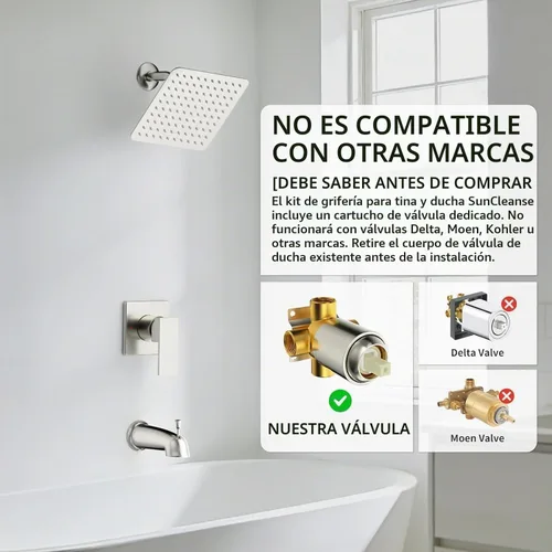 Vista 5 de SunCleanse Juego de grifo de bañera de níquel cepillado de 8 ", válvula