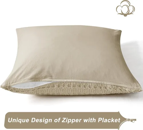 Vista 399 de PHF - Fundas de almohada 100% algodón con tejido gofre europeo, 26 x 26 pulgadas, 2 unidades para decoración elegante del hogar, para cama, sin