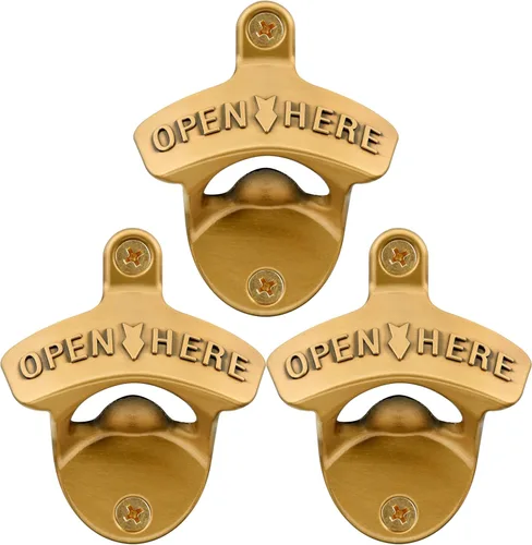 Vista 26 de Abrebotellas de bronce antiguo montado en la pared abrebotellas de cerveza montado en la parte superior para regalos