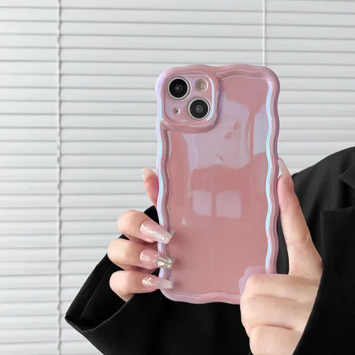 Vista 22 de FABSPARK Funda para iPhone 13, Bonita Funda con Láser Colorido Retro Exquisito Borde Ondulado Rizado Curvo, Protector Estético de TPU Suave