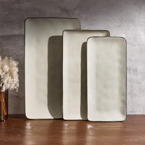 Vista 10 de Famiware Plato de Servir, Platos de Servir Rectangulares de 15.67/14.1/12.6 pulgadas para Entretenimiento, Esmalte Reactivo, Bandejas de Servir