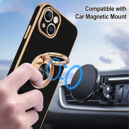 Vista 5 de Hython Funda para iPhone 14 Plus con soporte de anillo [soporte de anillo giratorio de 360° con soporte magnético] [Soporte de montaje en automóvil]