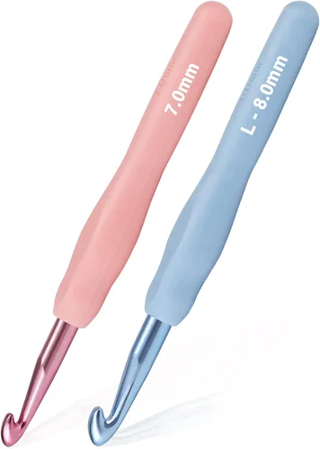 Vista 11 de YOJOB 2Pack Agujas de Ganchillo Tamaño B / 2mm, C / 2.5mm, Super Suave y Ergonómicas para Principiantes y Avanzados (2.0mm, 2.5mm)