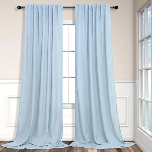 Vista 35 de Cortinas de lino natural semitraslúcidas Pitalk de 36 pulgadas de ancho para sala de estar, juego de 2 paneles con pestaña trasera, cortinas