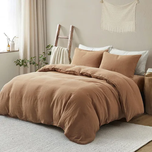 Vista 2 de ATLINIA Juego de funda de edredón de lino, 100% lino francés lavado, juego de funda de edredón de granja