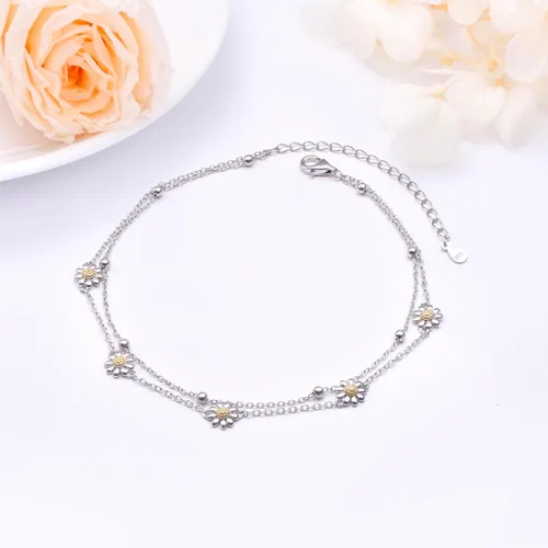 Vista 8 de Ladytree Tobilleras de plata de ley 925 ajustables con cuentas de pie para mujer, tobilleras, joyería de regalo de cumpleaños para adolescentes