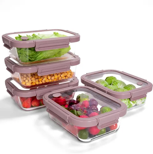 Vista 12 de Paquete de 2 Recipientes de Vidrio para Almacenamiento de Alimentos con Tapas de Vidrio Templado (21.3oz/2.7 tazas) - Cierre Hermético a Presión