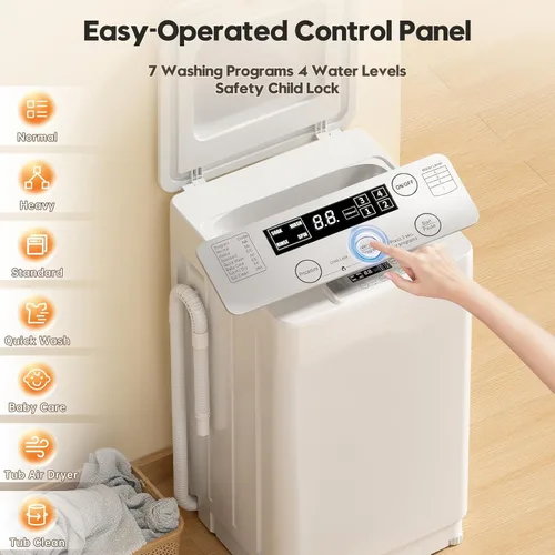 Vista 3 de Auertech Juego combinado de lavadora y secadora portátil, lavadora totalmente automática de 18 libras, secadora portátil de 1.5 pies cúbicos