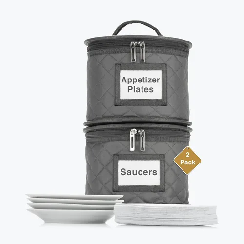 Vista 9 de Paquete de 2 cajas de almacenamiento de platos pequeños de 6 pulgadas, contenedor de almacenamiento de China, apilable con interior acolchado