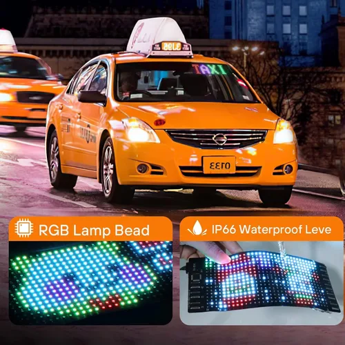 Vista 2 de Rayhome Mini letrero LED para automóvil, 6.7 x 2.76 pulgadas, panel de matriz LED flexible, USB 5 V, control de aplicación Bluetooth, letrero LED