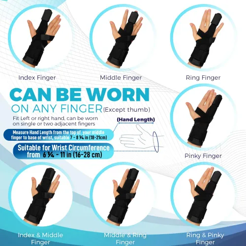 Vista 4 de Férula de dedo de gatillo para hombres y mujeres, férula ajustable de uno o dos dedos, soporte completo para la mano y la muñeca para esguinces