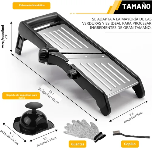 Vista 2 de Mandoline - Cortador de alimentos para cocina, cortador de verduras de mandolina ajustable de acero inoxidable, cortador de alimentos para cebolla