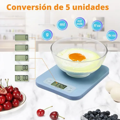 Vista 4 de Báscula digital de alimentos para perder peso, báscula inteligente de alimentos con calculadora nutricional, báscula de cocina para alimentos, Azul