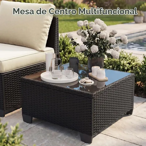 Vista 8 de Aoxun Juego de muebles de patio con reposabrazos anchos de 10 piezas con Sofá modular de mimbre para exteriores con sillas giratorias, juego