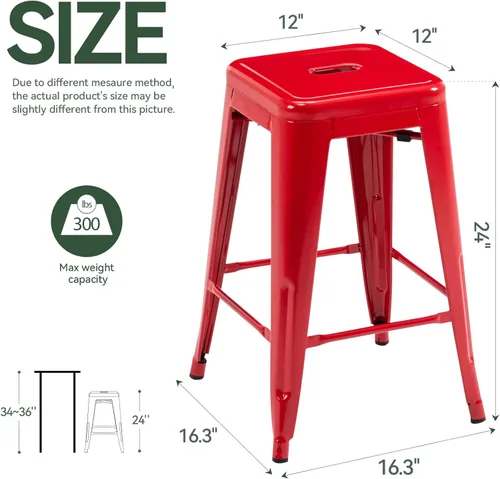 Vista 77 de Taburete Vogue Furniture Direct de 24 pulgadas, taburete de metal sin respaldo, taburete alto para encimera de interior o exterior con asiento