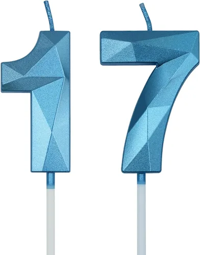 Vista 11 de Velas de cumpleaños número 17 y 71 para pastel, velas doradas con forma de diamante 3D con forma de diamante, decoraciones de cumpleaños