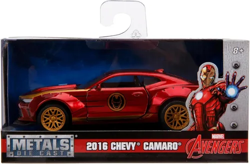 Vista 6 de Jada Toys Metals - Vehículo fundido a presión de los Vengadores 2016 Chevy Camaro, escala 1:32, rojo, amarillo y rojo