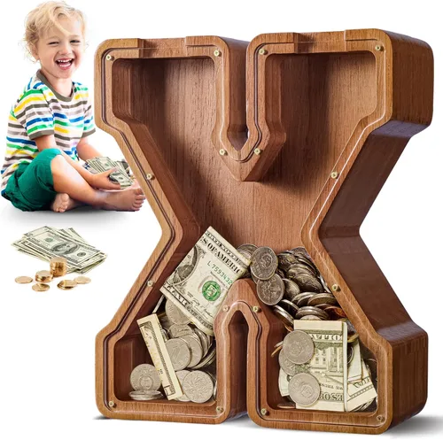 Vista 72 de SummiDate Alcancía de madera de letra para niños y niñas, Alfabeto, regalo de cumpleaños para niños (W)