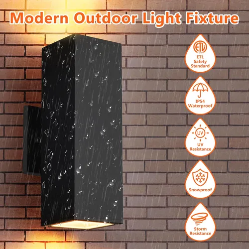 Vista 3 de Luces de pared al aire libre, lámpara exterior impermeable para casa, luces de porche negras de aluminio para montaje en pared al aire libre