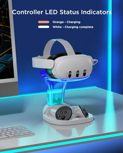 Vista 7 de YOGES Charging Dock for Meta Quest 3 with Rechargeable Controller Batteries Kit, Accessories Charger Station for Oculus Quest 3 VRMR Headset