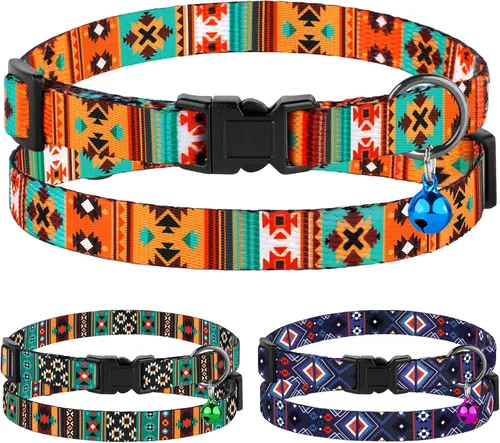 Vista 7 de Collar de gato Breakaway 2 piezas de patrón ajustable tribal azteca suroeste de seguridad collares para mascotas para gatos gatitos