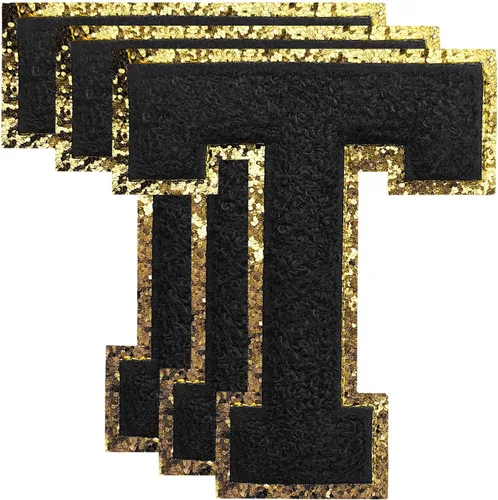 Vista 144 de 3 parches de letras de felpilla negra, parches de letras termo-adhesivas de 4-1/2", parches universitarios para ropa, S