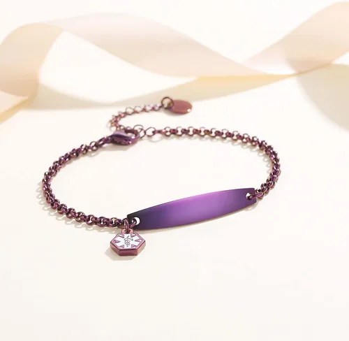 Vista 2 de LinnaLove - Pulsera de identificación de alerta médica con cadena Rolo simple pregrabada para mujer