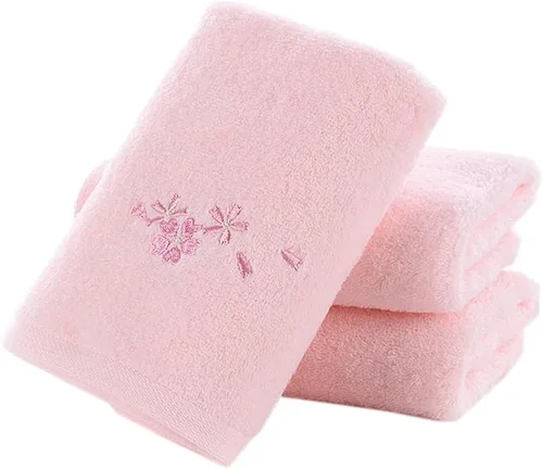 Pidada - Juego de 3 toallas de mano bordadas con diseño floral (rosa)