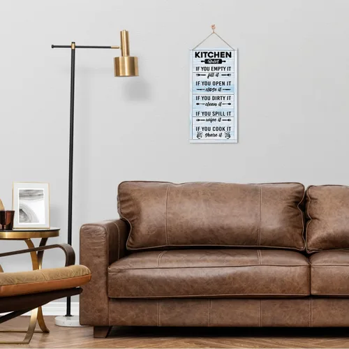 Vista 4 de Letrero Colgante de Reglas de Cocina en Madera, Decoración Rústica de Cocina en Madera, Letrero de Arte de Pared Impreso en Madera, Letrero Rústico