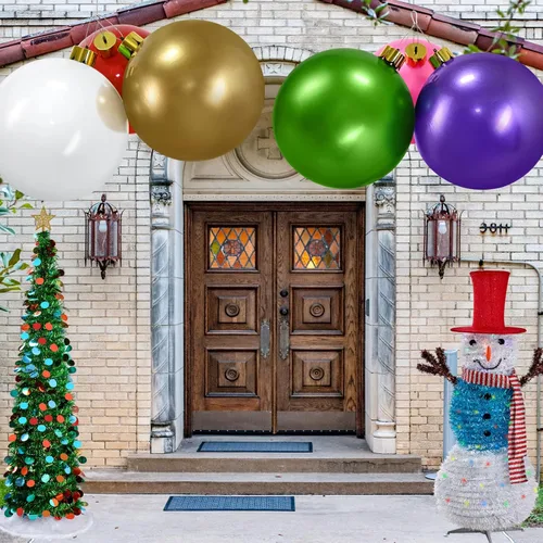 Vista 4 de Adornos inflables de Navidad, adorno navideño de gran tamaño de 18" y 25", decoraciones de bolas de Navidad para interiores y exteriores, usar como
