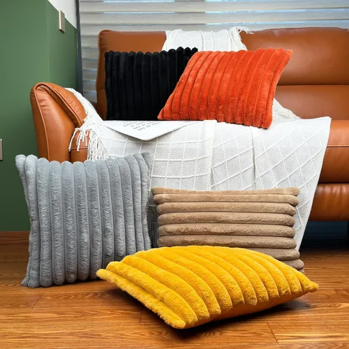 Vista 5 de Juego de 2 fundas de almohada decorativas de 16 x 16 pulgadas, fundas decorativas de piel sintética para cama, sofá, funda de almohada suave